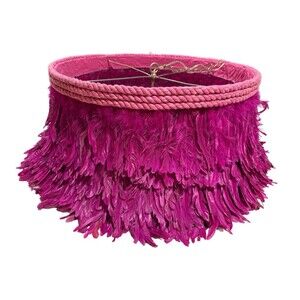 Jamie Dietrich Pink Fuscia Feather Pendant Drum 5 Light Chandelier 24” X 12”